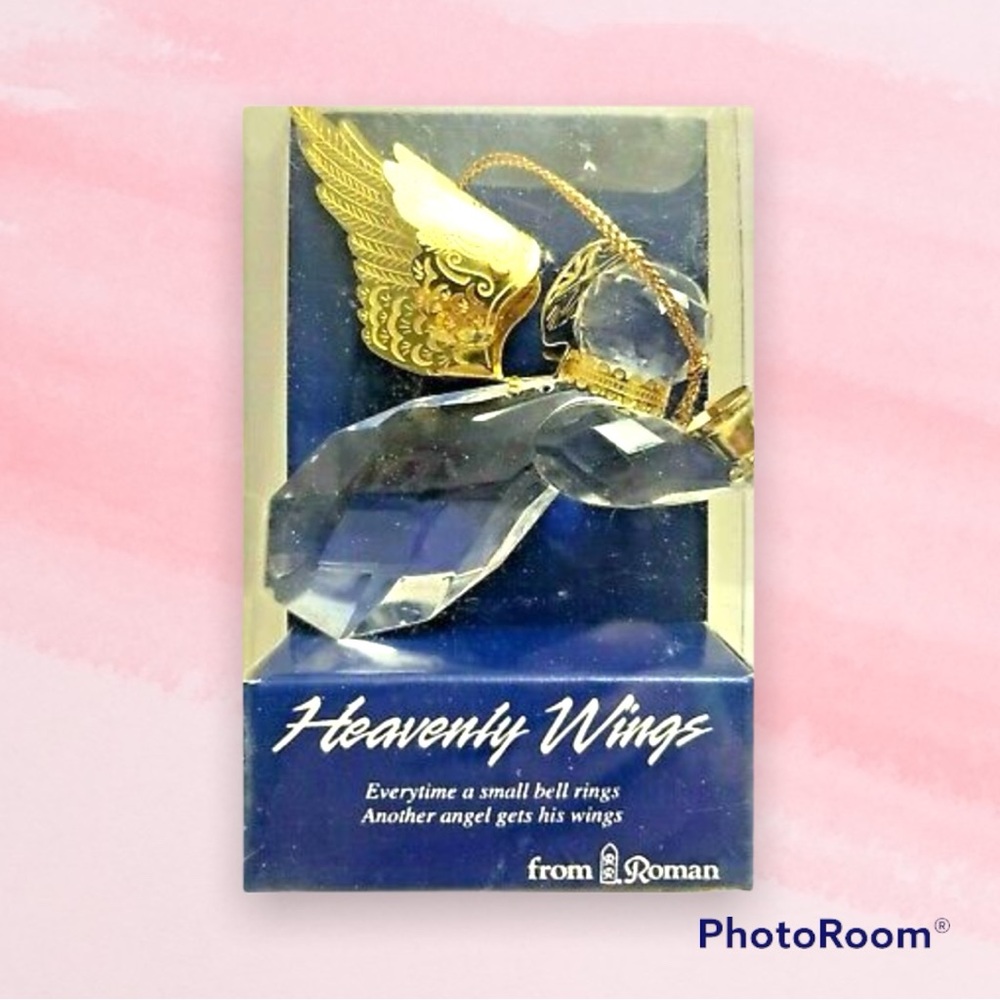 Roman Angel Ornament with Bell Heavenly Wings Lucite Christmas Gift Home Decor